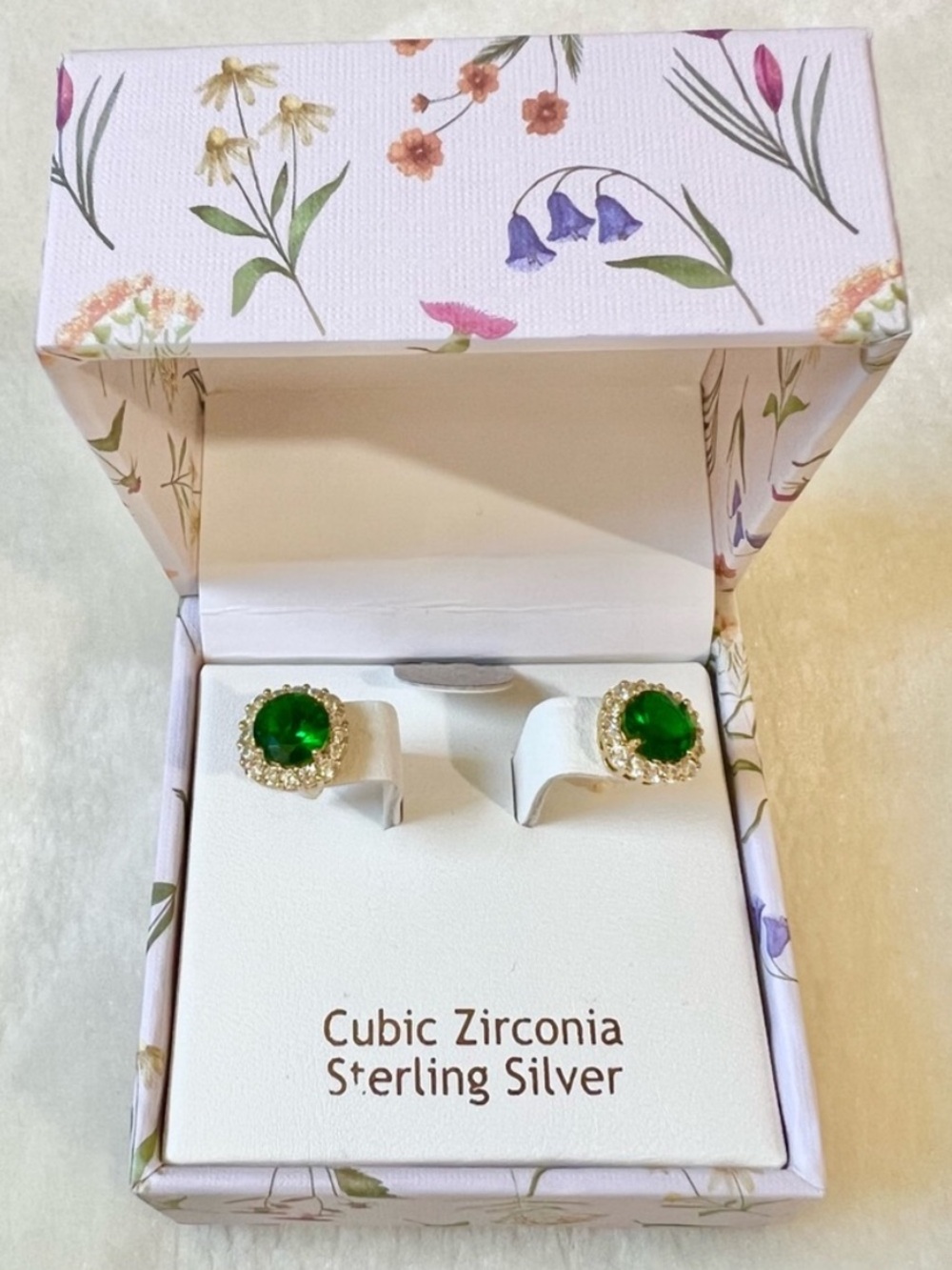 Rachel Ashwell Sterling Silver Green Cubic Zirconia Halo Stud Earrings